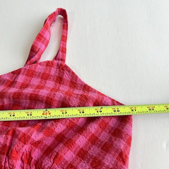 LANE BRYANT Gingham Sleeveless Flounce Hem Seersucker Midi Dress 18 Pink Pockets - Picture 11 of 15